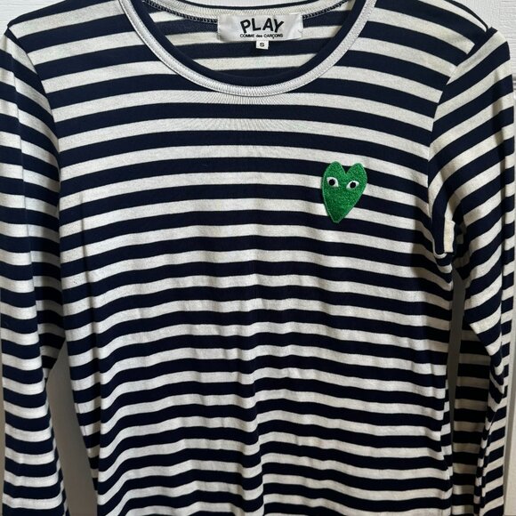 COMME DES GARÇONS PLAY Navy & White Heart Long Sleeve T-Shirt - size small - Picture 2 of 3